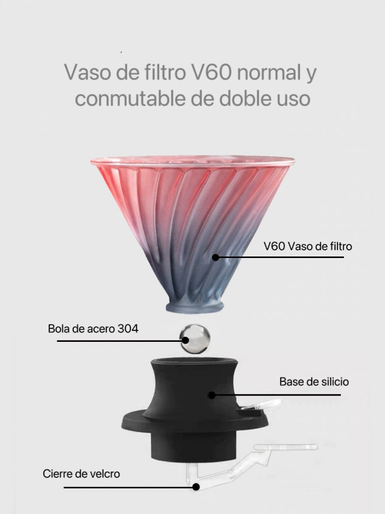 Filtro de Café V60 de Vidrio con Interruptor