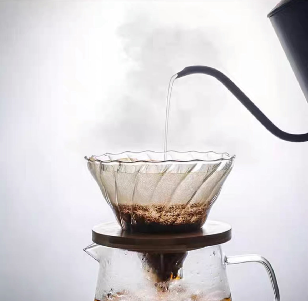 Filtro de Café de Vidrio de Borosilicato con Soporte de Madera de Nogal