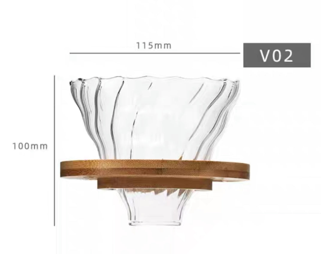 Filtro de Café de Vidrio de Borosilicato con Soporte de Madera de Nogal