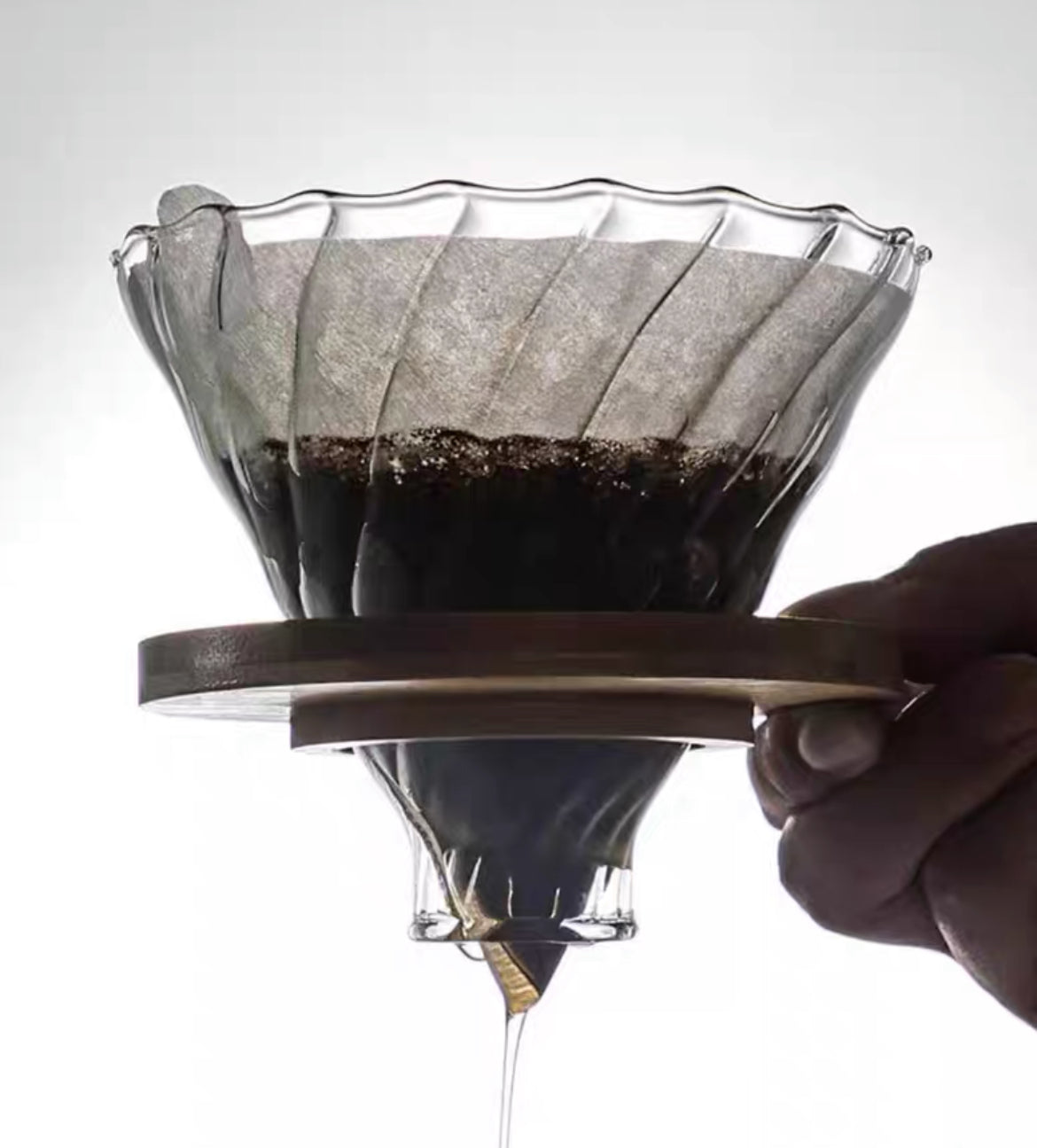 Filtro de Café de Vidrio de Borosilicato con Soporte de Madera de Nogal