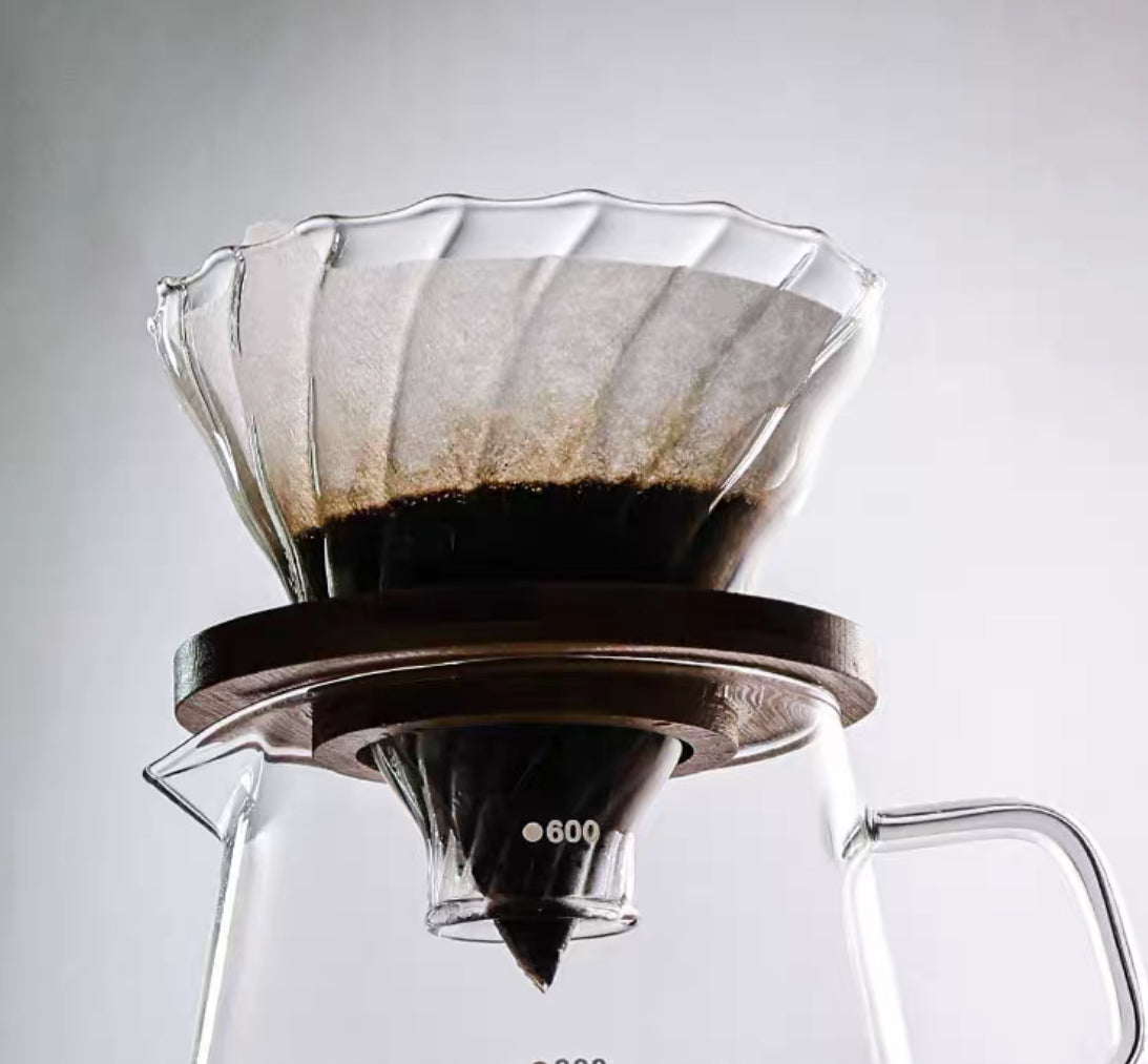 Filtro de Café de Vidrio de Borosilicato con Soporte de Madera de Nogal