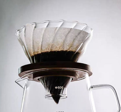 Filtro de Café de Vidrio de Borosilicato con Soporte de Madera de Nogal