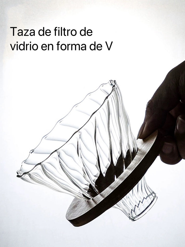 Filtro de Café de Vidrio de Borosilicato con Soporte de Madera de Nogal
